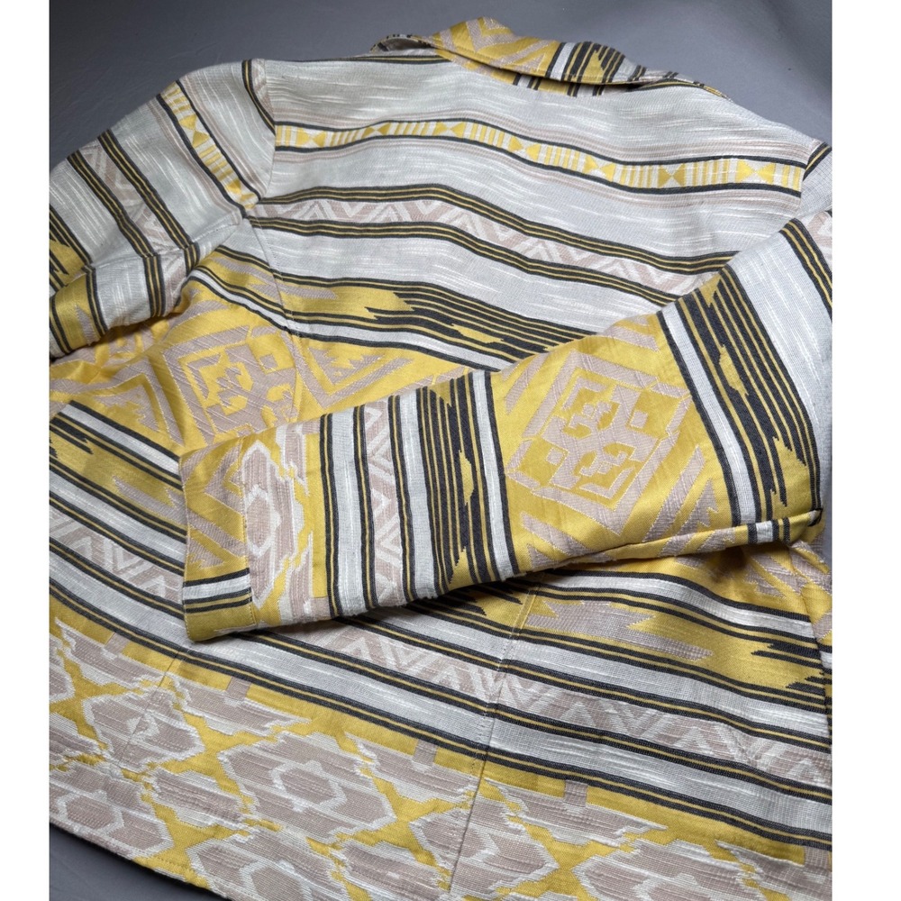 Chico's Aztec Jacquard Zip Jacket Size 2 Yellow Tribal Southwestern Lined Large - Picture 3 of 11
